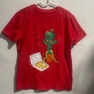 Cat & Jack Red Tee with Pizza and Plant Graphic